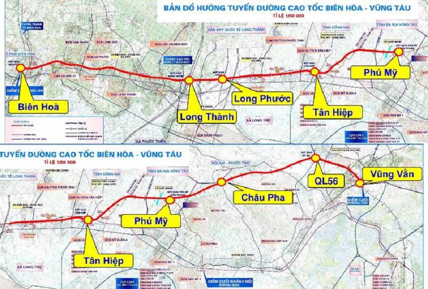 Bản đồ hướng tuyến cao tốc Biên Hòa- Vũng Tàu